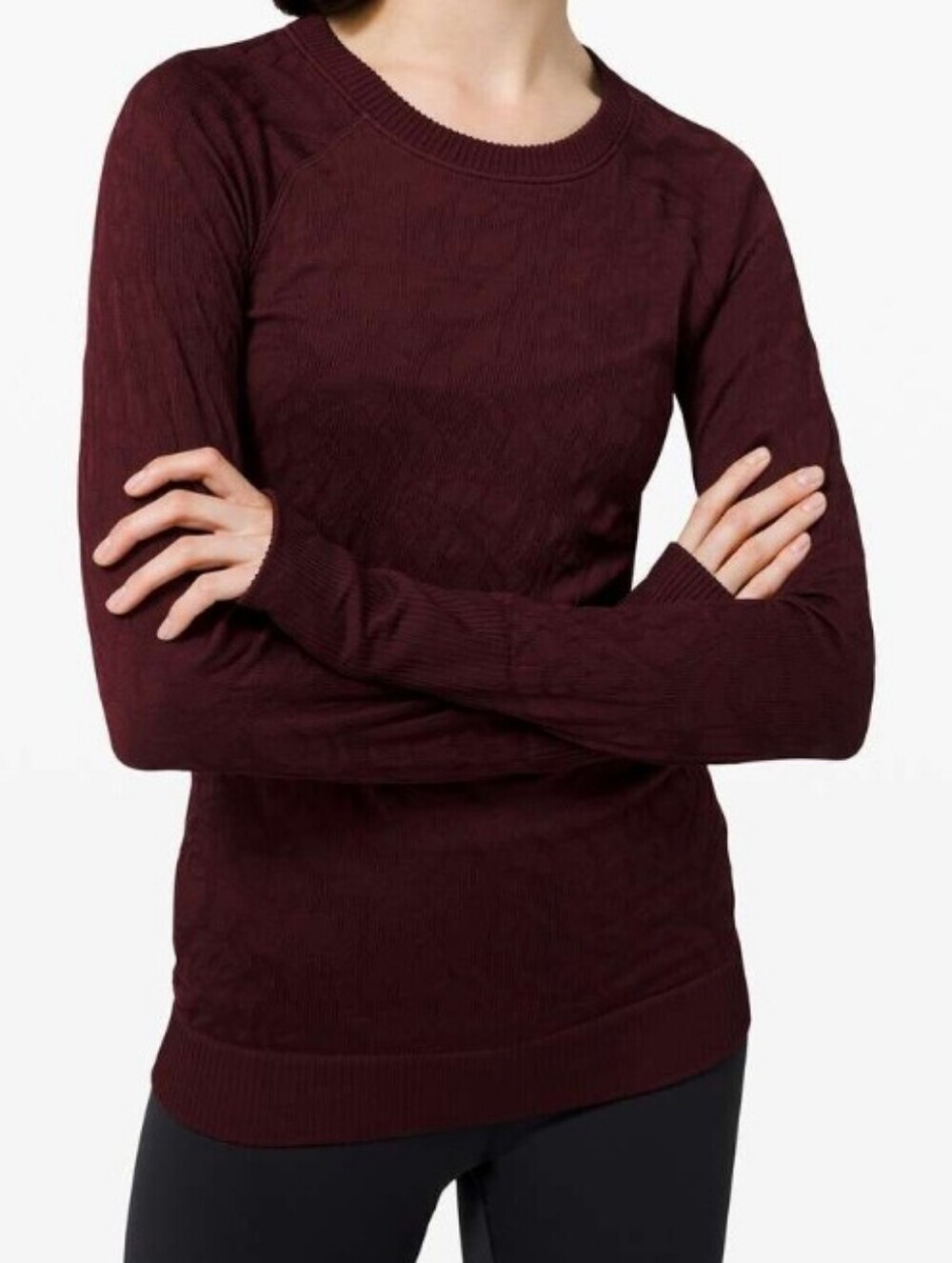 Lululemon Rest Less Pullover Garnet Dark Red Burgundy Jacquard Knit Thumbhole